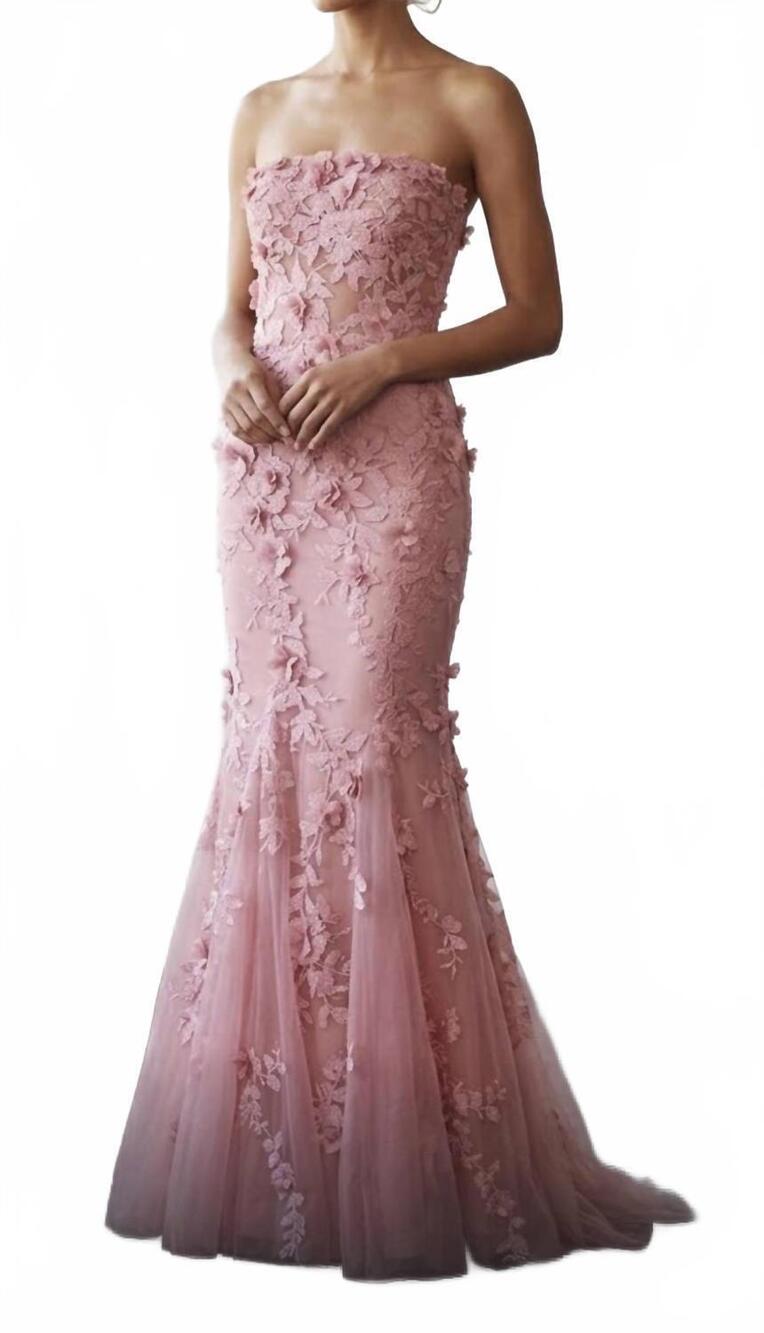 NEW MARCHESA pre-loved women's tulle strapless gown with applique and crystals i
